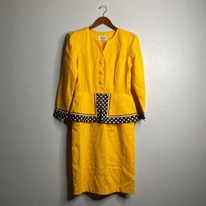 60's vintage yellow and black polka dot tea cup long sleeve dress